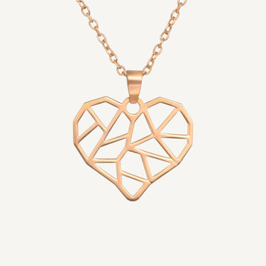 18ct Rose Gold Plated 925 Sterling Silver Geometric Heart Pendant Necklace