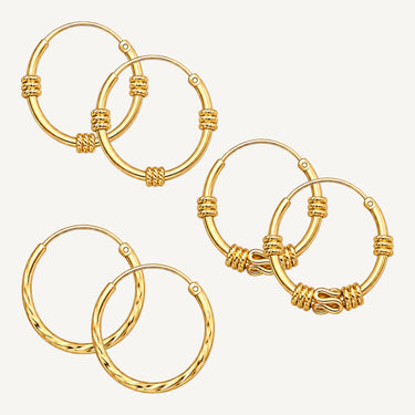 24ct Gold Plated 925 Sterling Silver Bali Hing Hoop Earring Jewellery Set