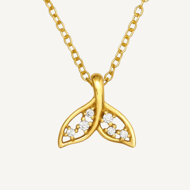 24ct Gold Plated 925 Sterling Silver CZ Lucky Whale Tail Necklace