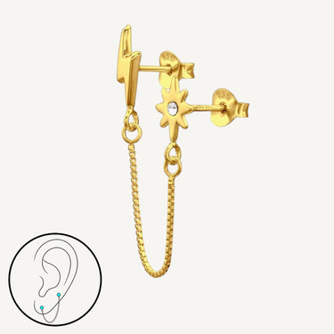 24ct Gold Plated 925 Sterling Silver CZ Starstruck Chain Earrings