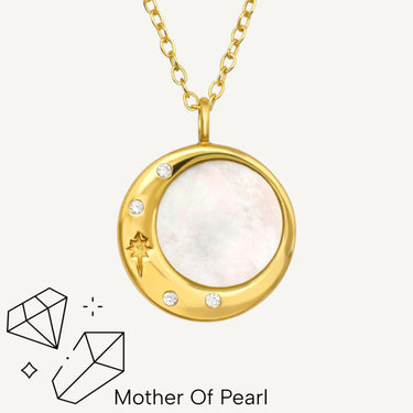 24ct Gold Plated 925 Sterling Silver CZ & Mother Of Pearl Celestial Harmony Necklace