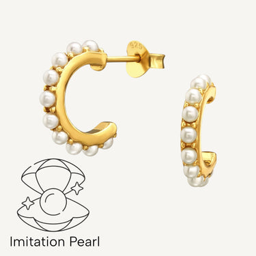 24ct Gold Plated 925 Sterling Silver Pearl Goddess Hoops