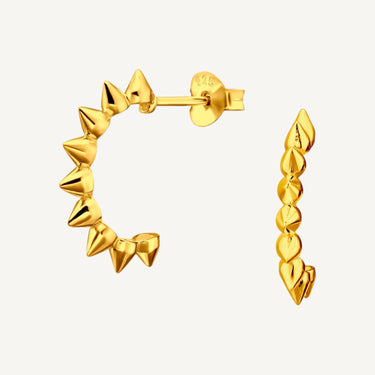 24ct Gold Plated 925 Sterling Silver Spiked Half Hoop Earrings