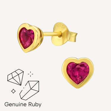 24ct Gold Plated 925 Sterling Silver Sweetheart Ruby Studs