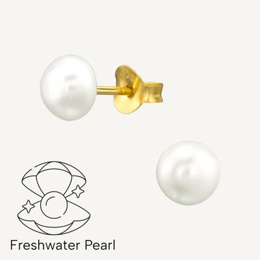 24ct Gold Plated 925 Sterling Silver Stud Earrings with 6mm Freshwater Pearls