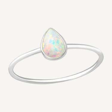 925 Sterling Silver Opal Teardrop Ring