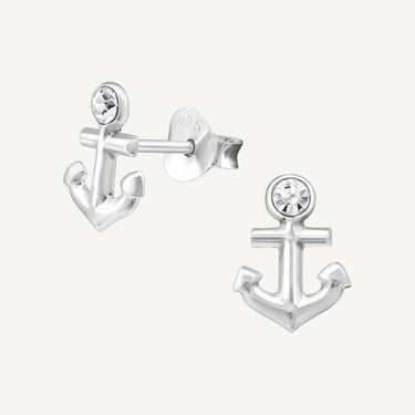 925 Sterling Silver & Cubic Zirconia Stay Grounded Anchor Stud Earrings