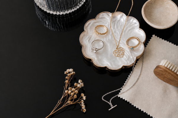 Jewellery flat lay for Plated Chaos Jewellery Care Guide Post