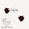 925 Sterling Silver & Genuine Garnet Heart Shaped Stud Earrings