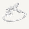 925 Sterling Silver CZ Wildflower and Hummingbird Adjustable Ring