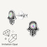 Oxidized 925 Sterling Silver & Opal Hamsa Hand Divine Protection Opal Earrings