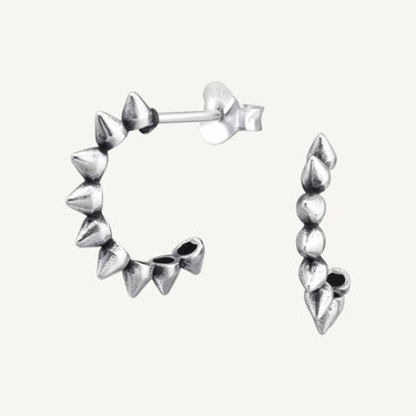 Oxidized 925 Sterling Silver Spiked Half Hoop Earrings