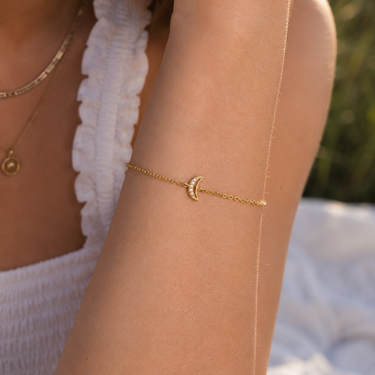 Plated Chaos Model Wearing 24ct Gold Plated 925 Sterling Silver CZ Lunar Soul Bracelet