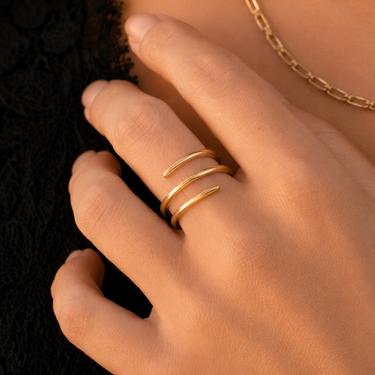 Plated Chaos Model Wearing 24ct Gold Plated 925 Sterling Silver Modern Wrap Ring