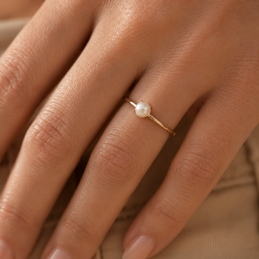 Plated Chaos Model Wearing 24ct Gold Plated 925 Sterling Silver Pearl Cove Ring