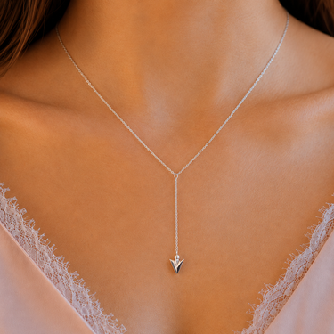 Plated Chaos Model Wearing 925 Sterling Silver Aim True Arrow Y Shaped Necklace