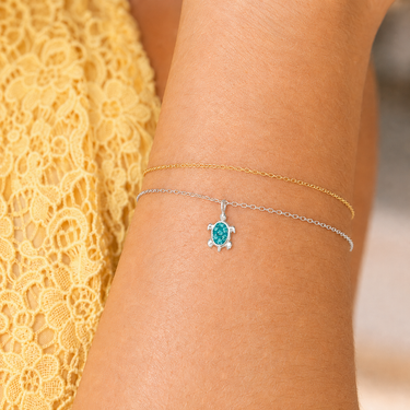 Plated Chaos Model Wearing 925 Sterling Silver CZ Azure Turtle Bracelet
