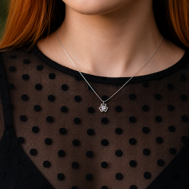 Plated Chaos Model Wearing 925 Sterling Silver & CZ Luxe Geometry Necklace