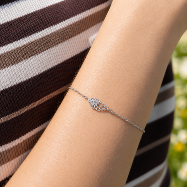 Plated Chaos Model Wearing 925 Sterling Silver CZ She Soars Angel Wing Bracelet