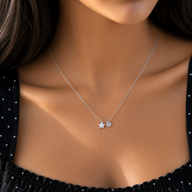 Plated Chaos Model Wearing 925 Sterling Silver CZ Wish Upon a Star Necklace