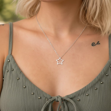 Plated Chaos Model Wearing 925 Sterling Silver Celestia Necklace
