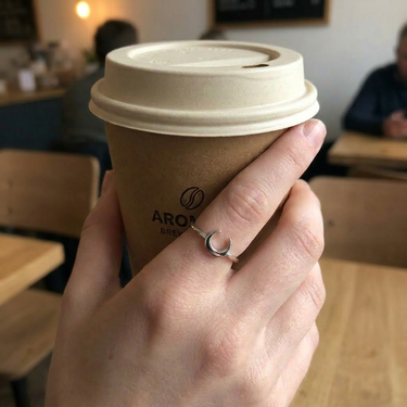 Plated Chaos Model With Coffee Wearing 925 Sterling Silver Moonspell Moon Ring